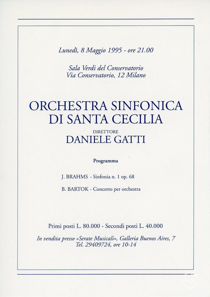 Programma del concerto ad opera dell'Orchestra Sinfonica di Santa Cecilia