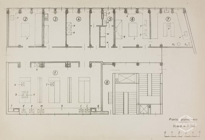 Laboratorio ricerche, pianta del pianterreno, anni '60