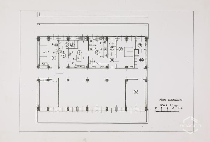 Laboratorio biologico, pianta del seminterrato, anni '60