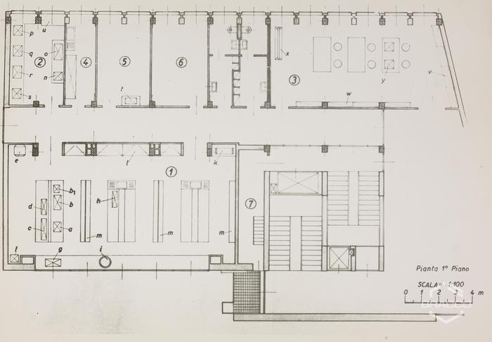 Laboratorio ricerche, pianta del I piano, anni '60