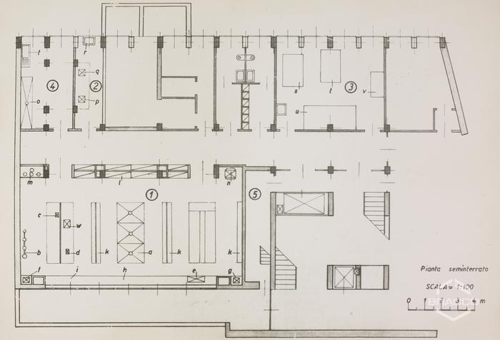 Laboratorio ricerche, pianta del seminterrato, anni '60
