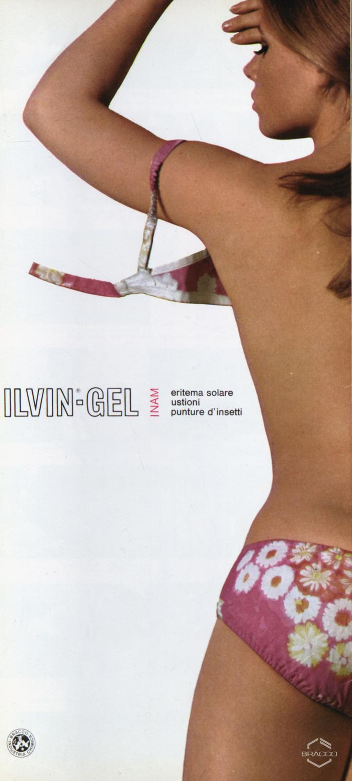 Pubblicità del farmaco "Ilvin Gel" per eritema solare, ustioni, punture d'insetto, giugno 1967