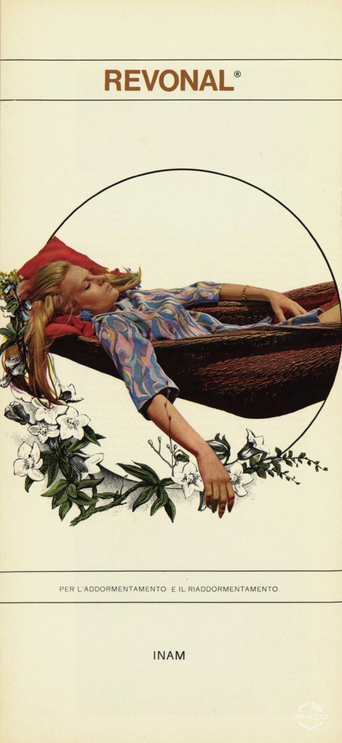 Pubblicità del farmaco "Revonal" per l'addormentamento e riaddormentamento, ottobre 1968