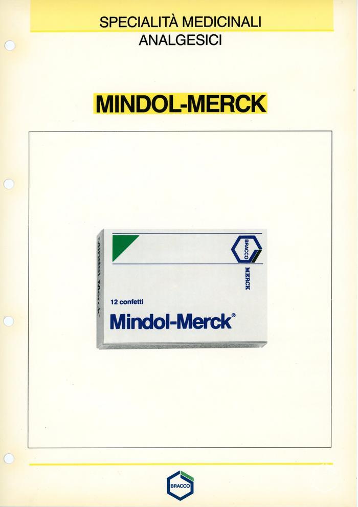 Scheda tecnica del prodotto "Mindol-Merck", analgesico, 1989