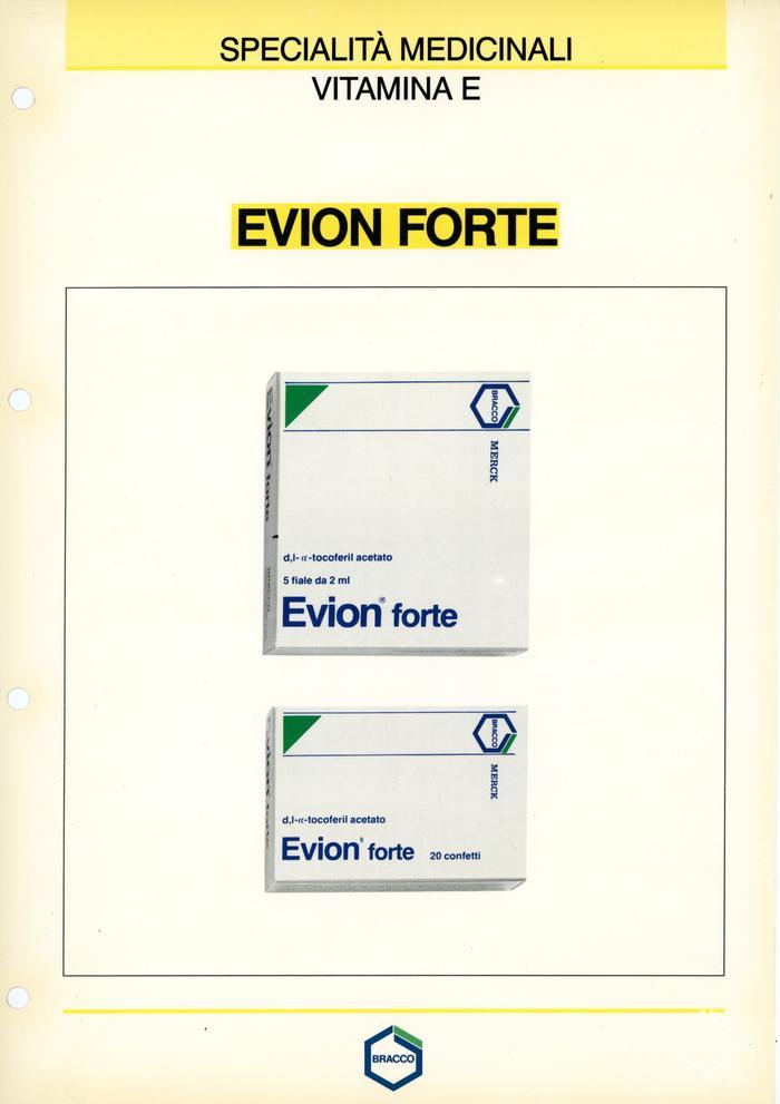 Scheda tecnica del prodotto "Evion forte", vitamina E, 1989
